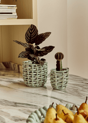 Small Sky Blue Basketweave Planter