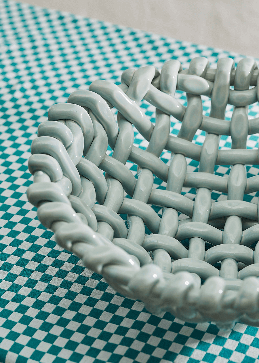 Large Sky Blue Basketweave Bowl