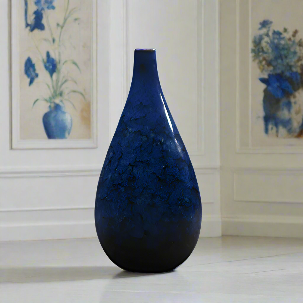 Small handmade kiln-fired "Sapphire Serenity" vase