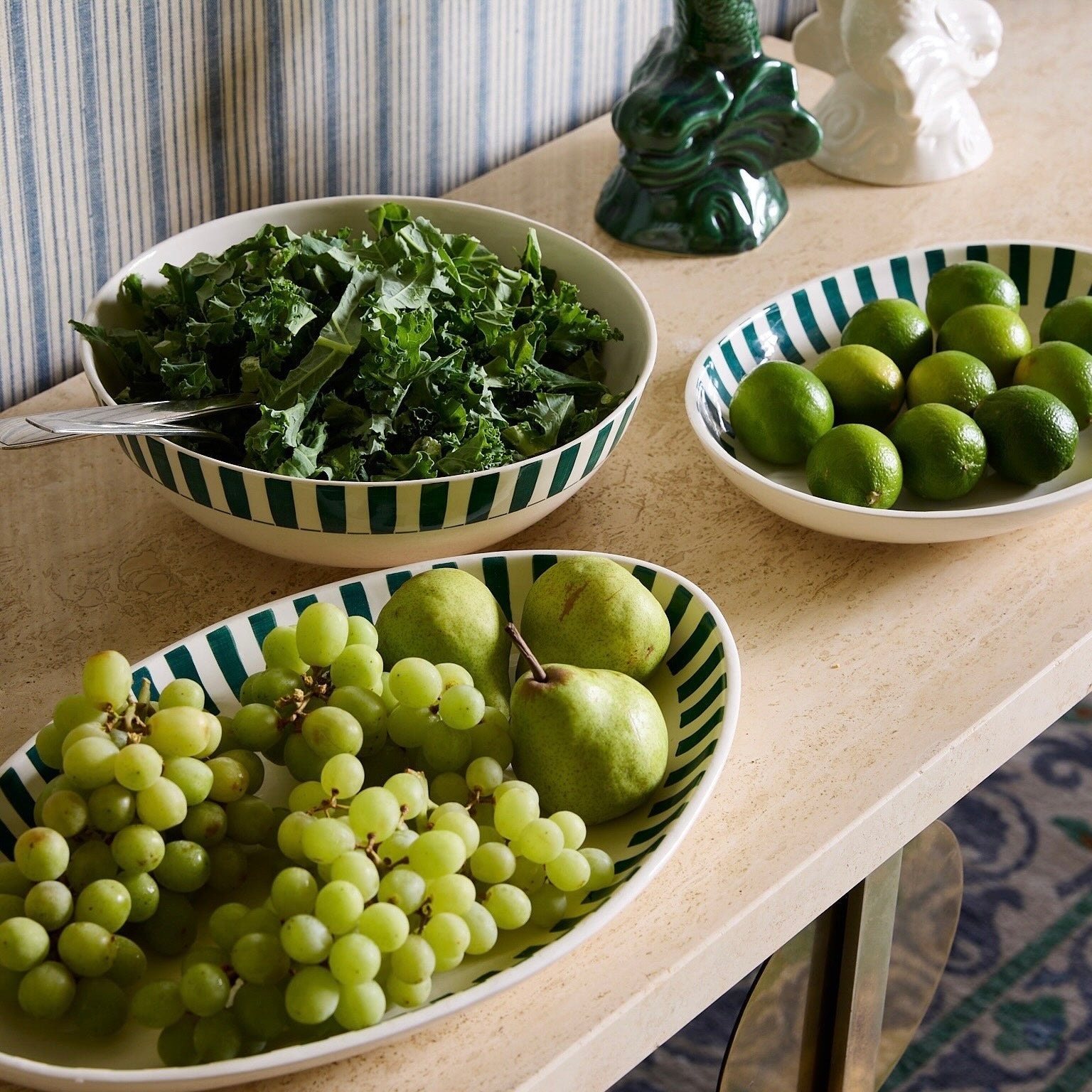 Small Green Stripes Oval Platter