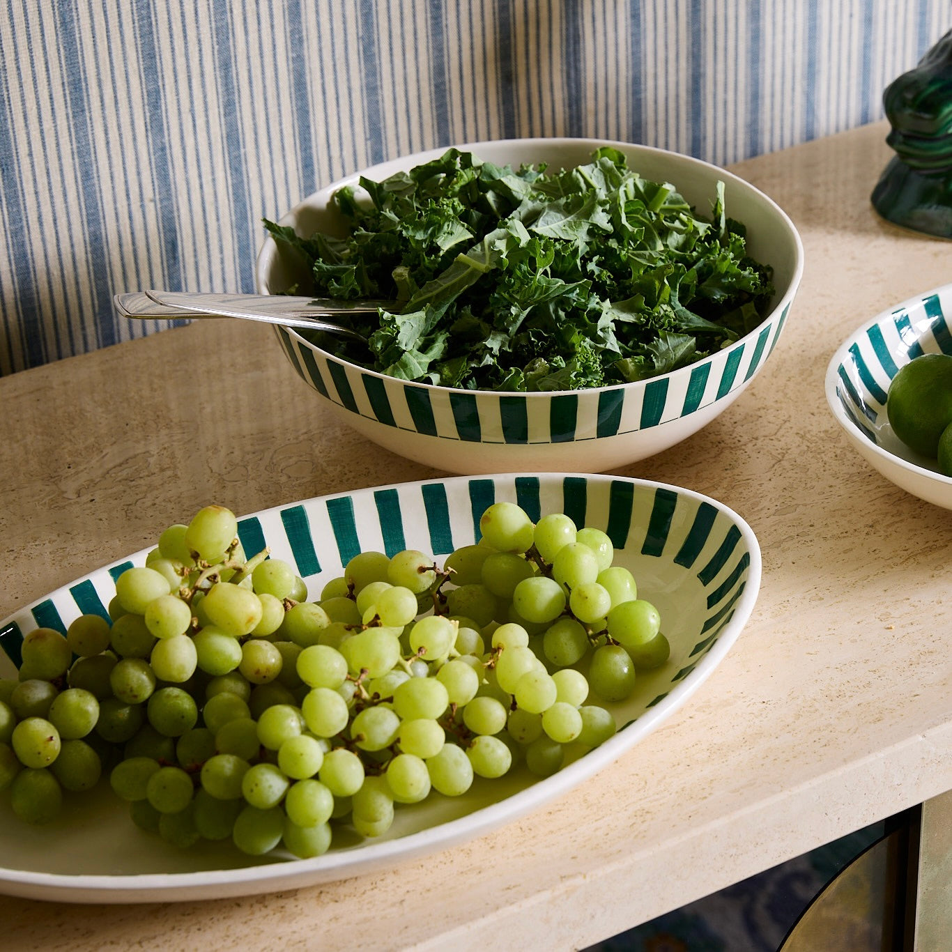 Large Green Stripes Oval Platter