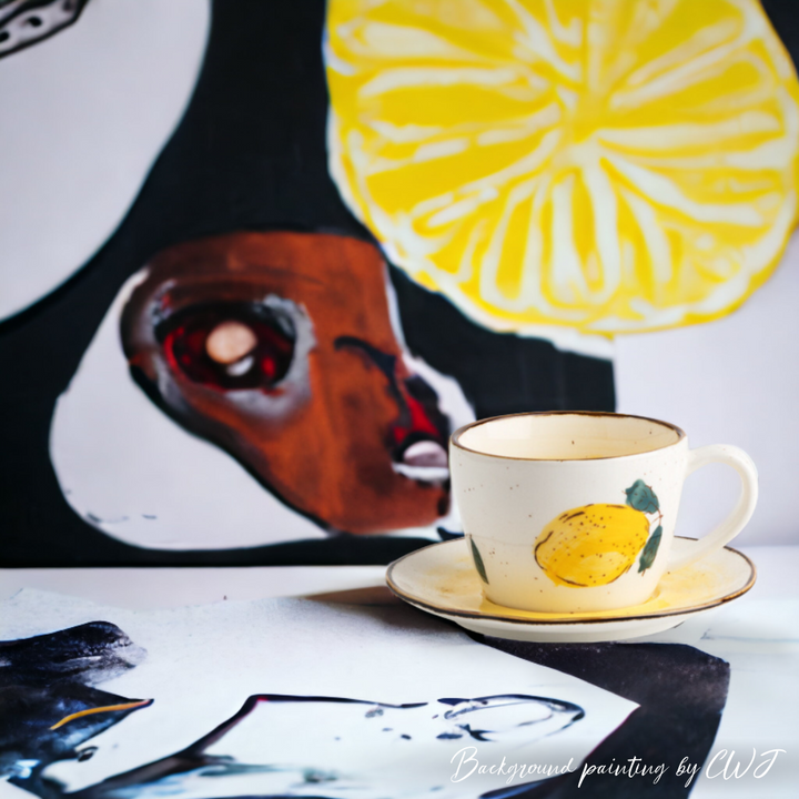 Hand-painted "Lemon" teacup with plate - 6.8oz