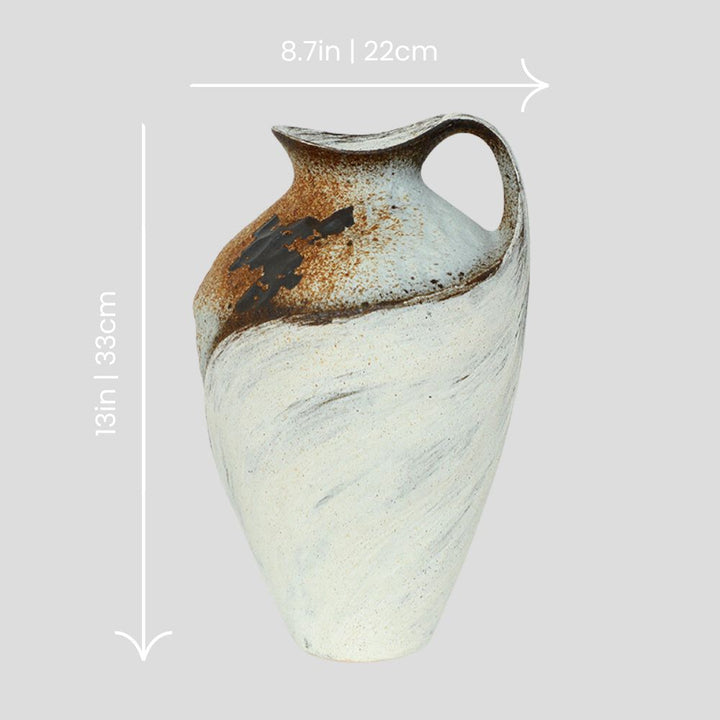 Tall handmade wabi-sabi style vase - white & brown