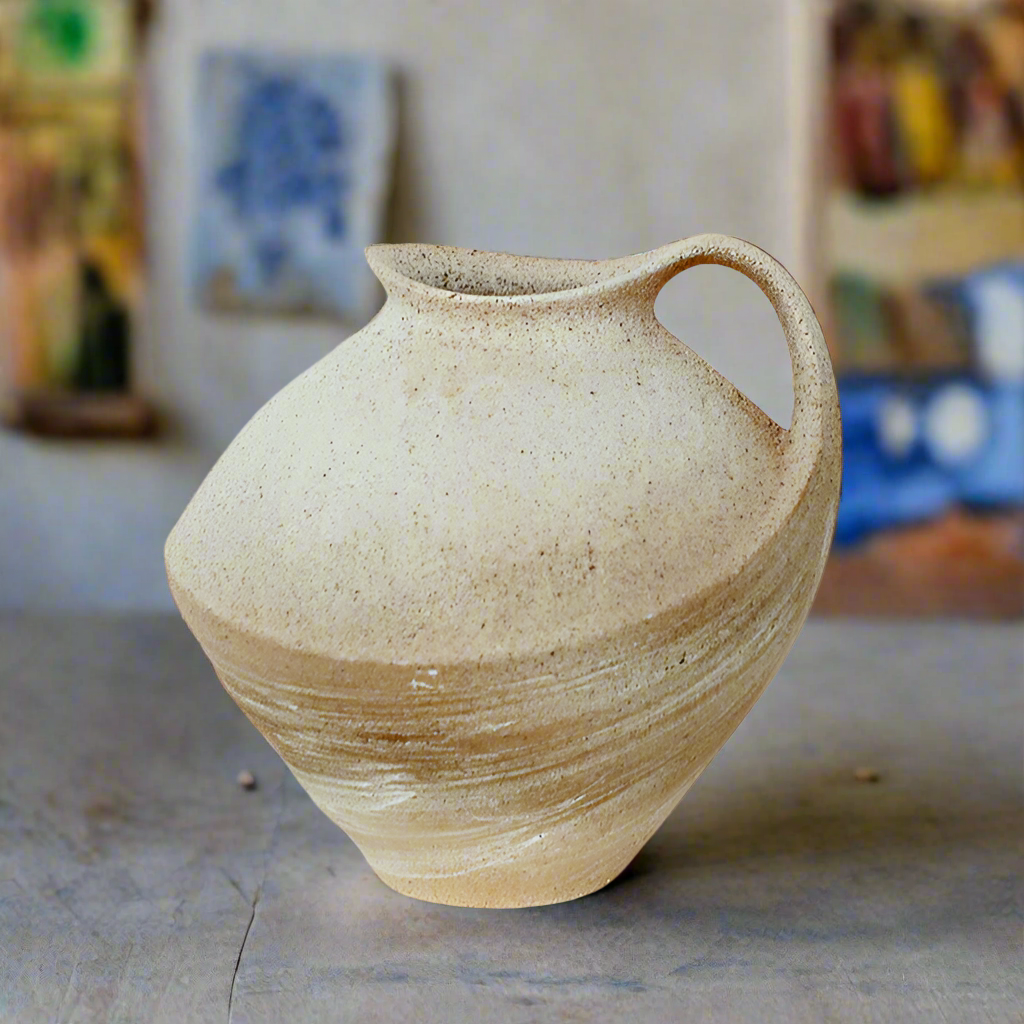 Wide handmade wabi-sabi style vase - beige