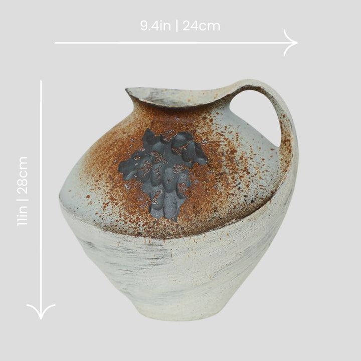 Wide handmade wabi-sabi style vase - white & brown