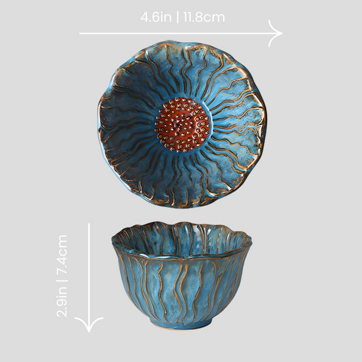 Small handmade artistic "Blue Chrysanthemum" bowl