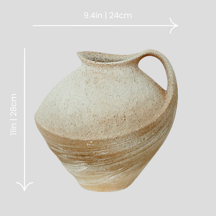 Wide handmade wabi-sabi style vase - beige