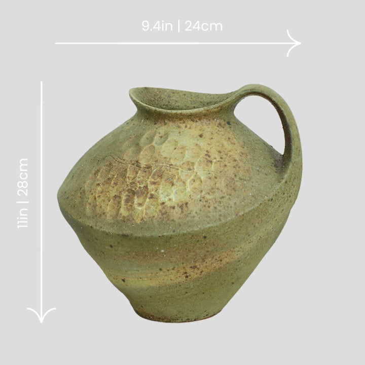 Wide handmade wabi-sabi style vase - green