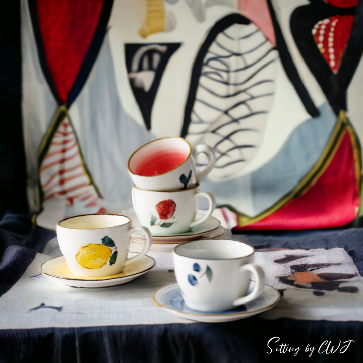 Hand-painted "Radish" teacup with plate - 6.8oz