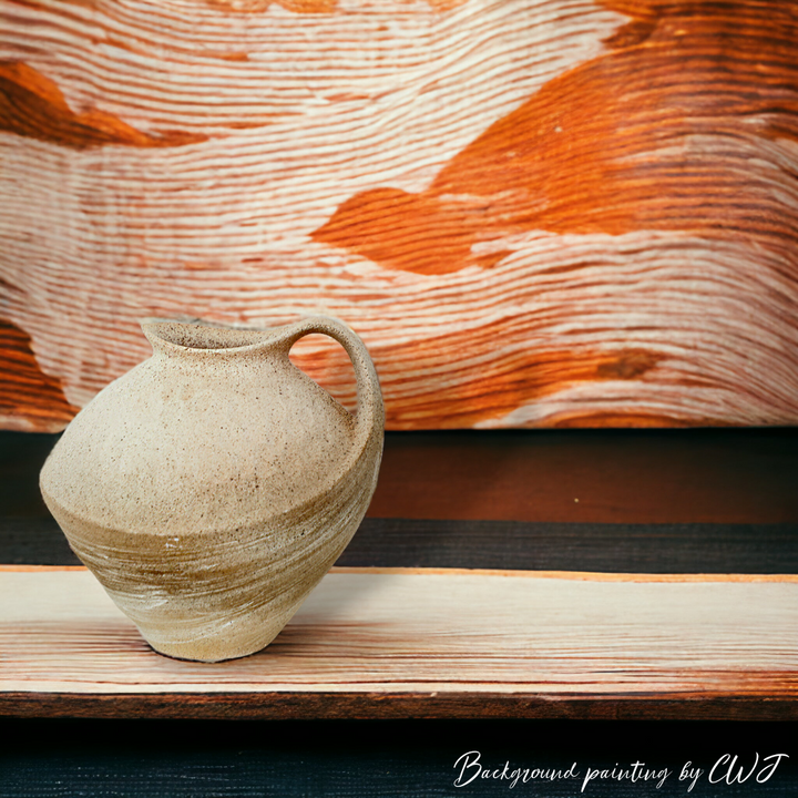 Wide handmade wabi-sabi style vase - beige