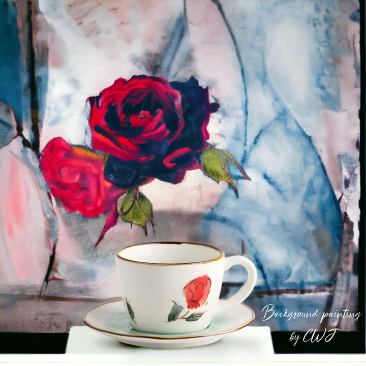Hand-painted "Rose" teacup with plate - 6.8oz