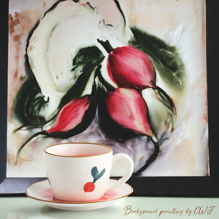 Hand-painted "Radish" teacup with plate - 6.8oz