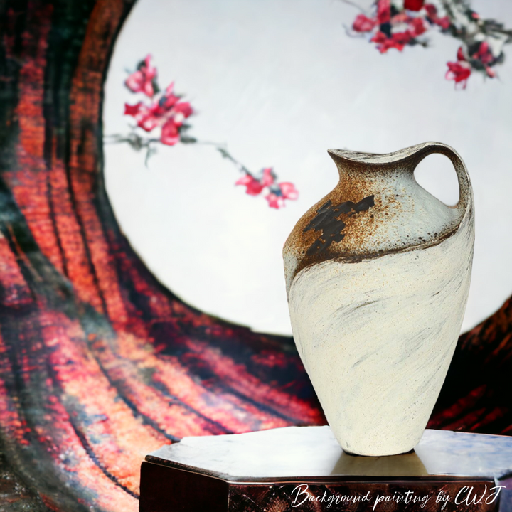 Tall handmade wabi-sabi style vase - white & brown