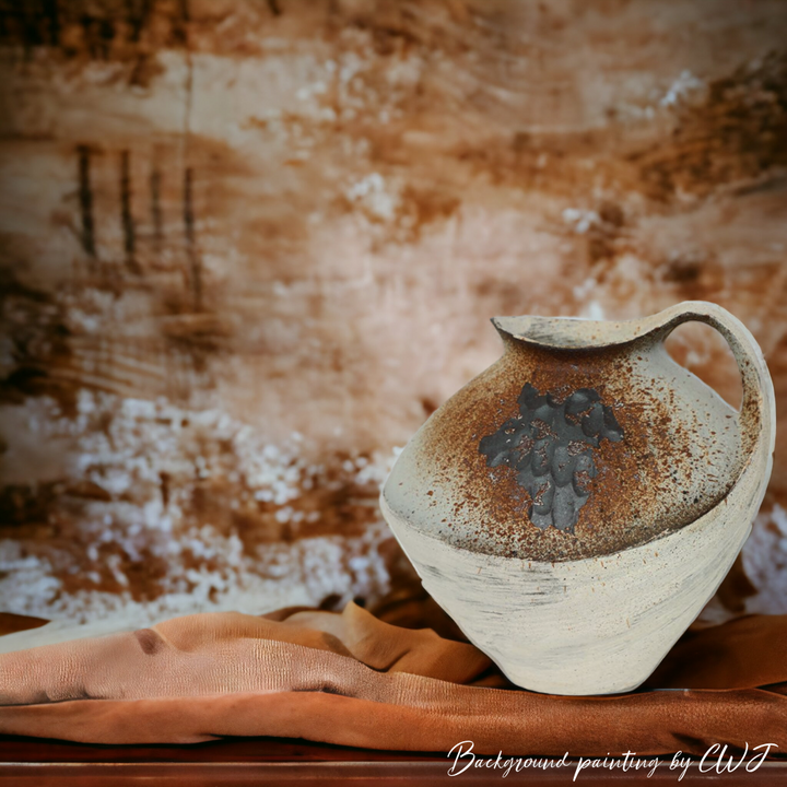 Wide handmade wabi-sabi style vase - white & brown