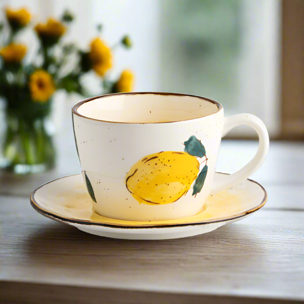 Hand-painted "Lemon" teacup with plate - 6.8oz