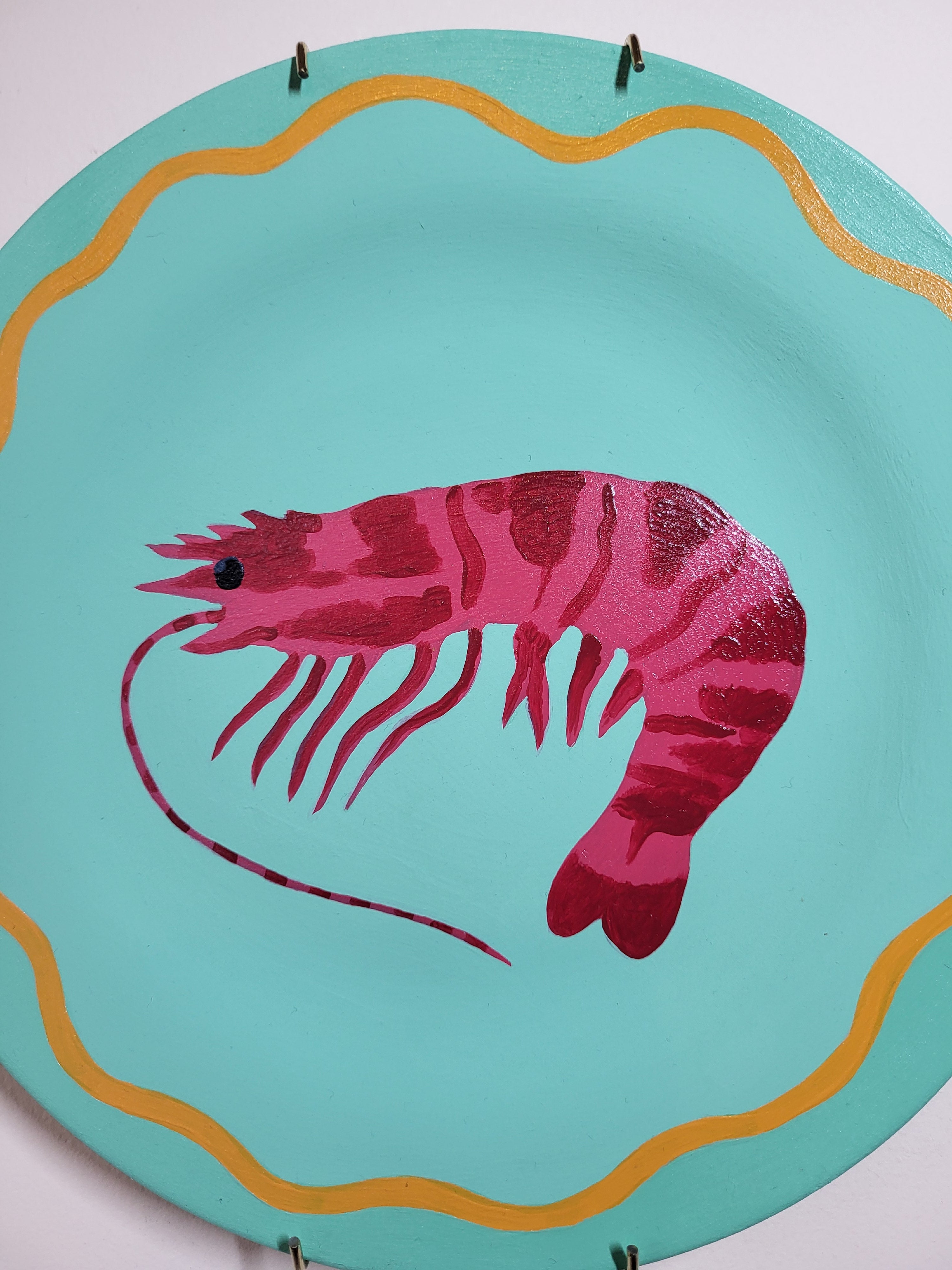 Mint Green Wall Plate with Pink Tiger Prawn