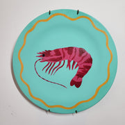 Mint Green Wall Plate with Pink Tiger Prawn