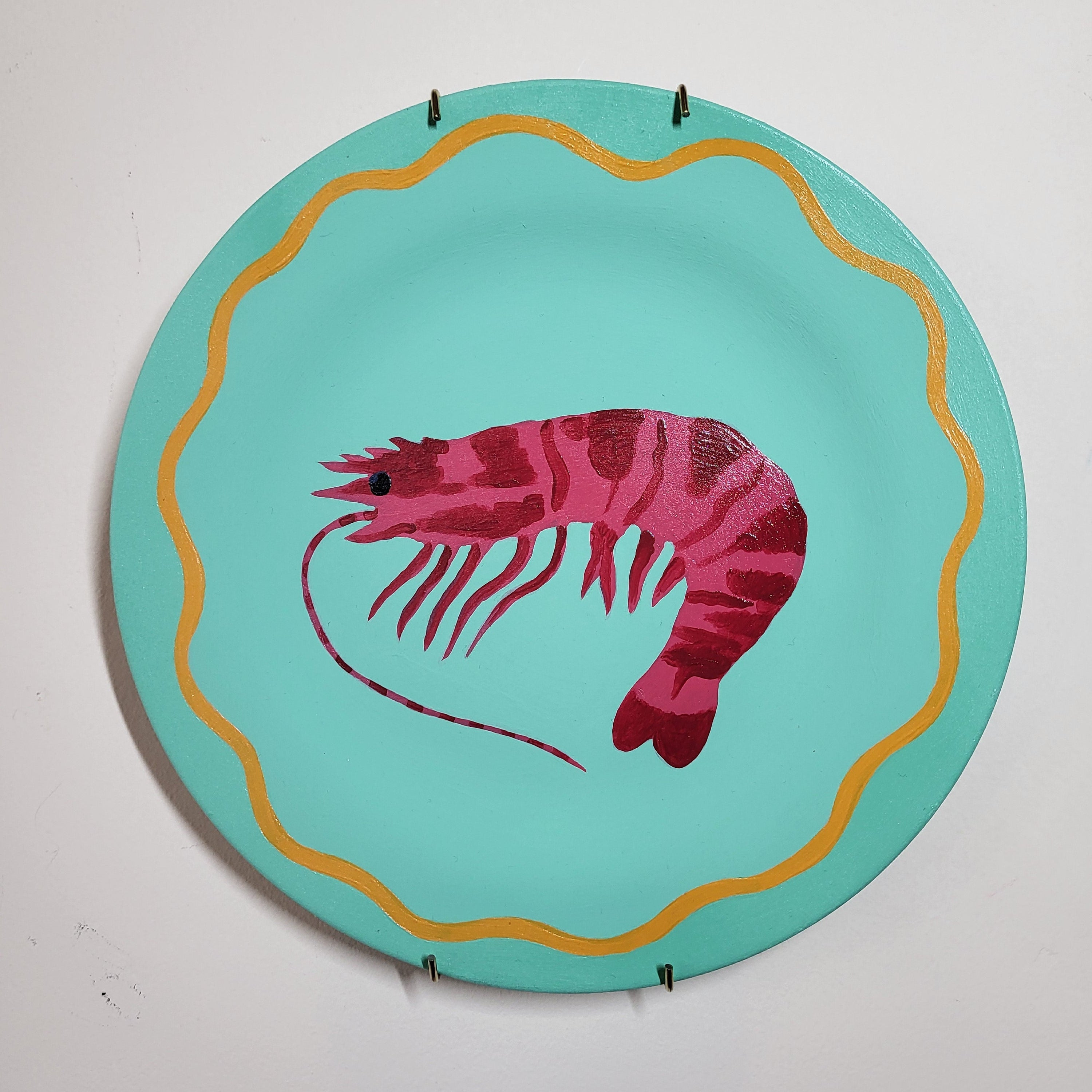 Mint Green Wall Plate with Pink Tiger Prawn
