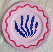 Pale Lilac Wall Plate with Cobalt Blue Seaweed
