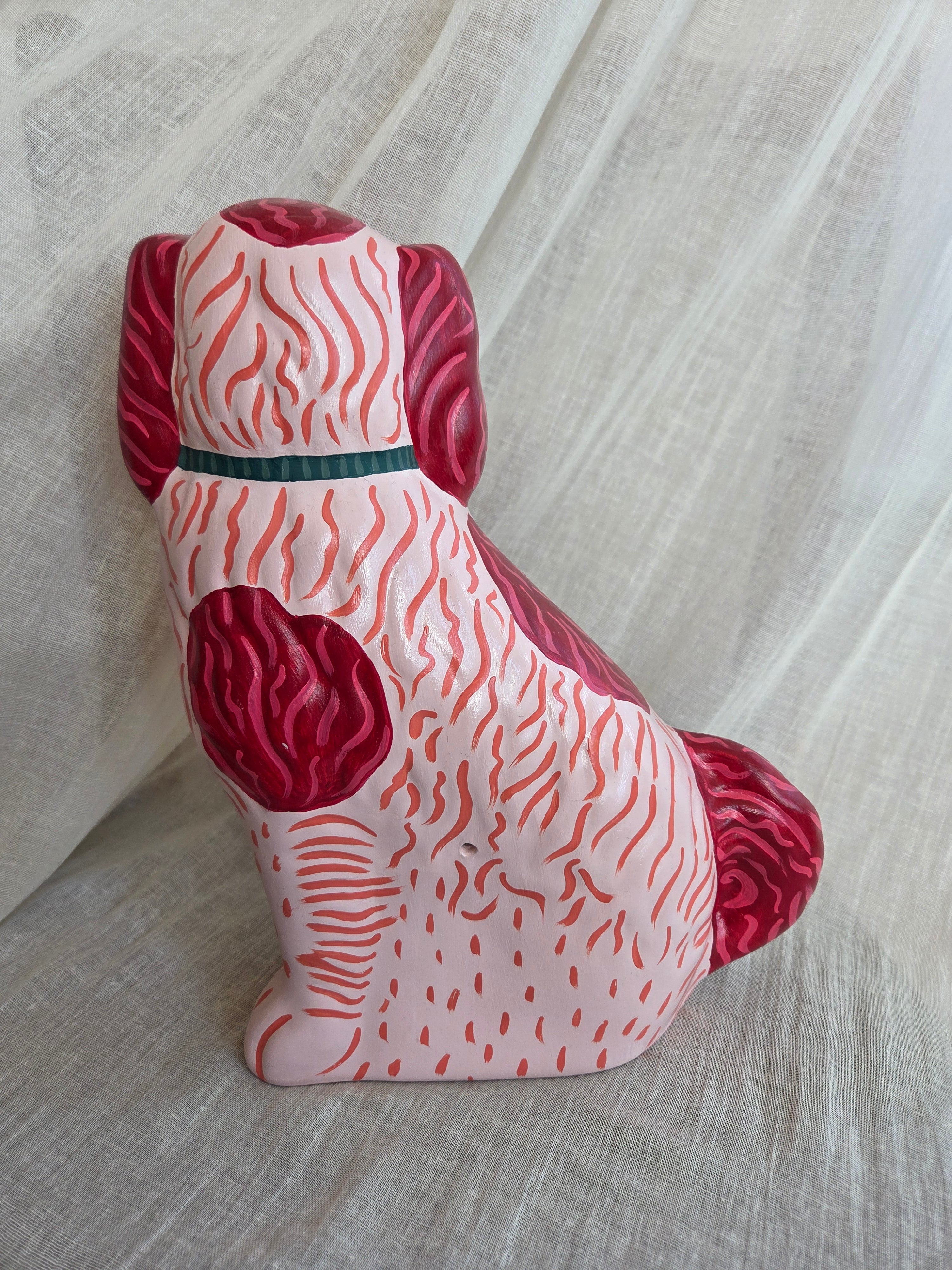 Large Hand Painted Pair of Pink Mantle Dogs