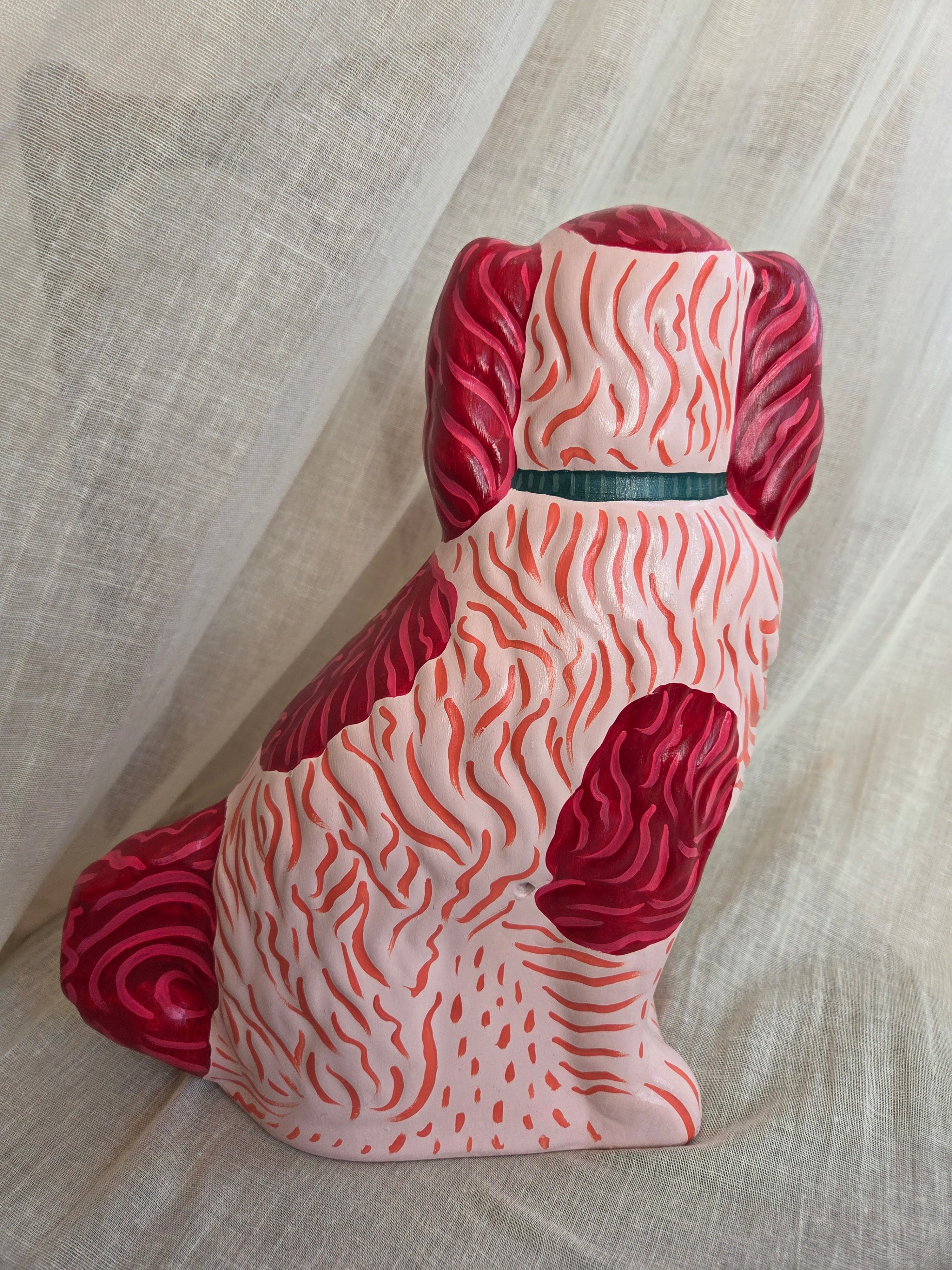 Large Hand Painted Pair of Pink Mantle Dogs