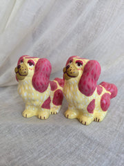 Small Hand Painted Pair of Pink and Yellow Mantle Dogs