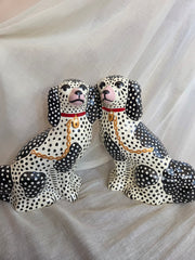 Medium Hand Painted Pair of Black and White Polka Dot Mantle Dogs