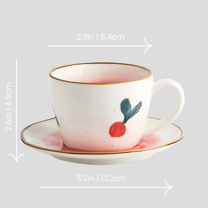 Hand-painted "Radish" teacup with plate - 6.8oz