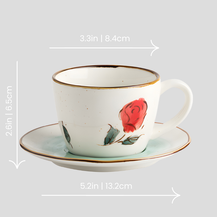 Hand-painted "Rose" teacup with plate - 6.8oz