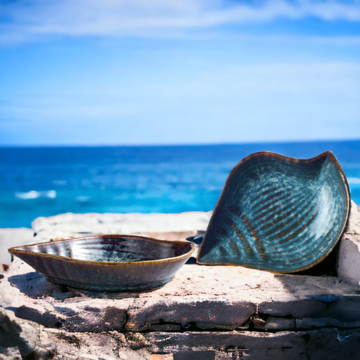 Handmade artistic "Navy Blue Conch" bowl