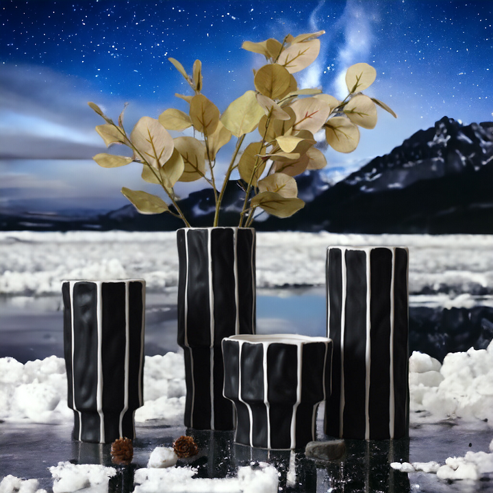 Handmade short nordic-inspired "Snowflake Monochrome" vase