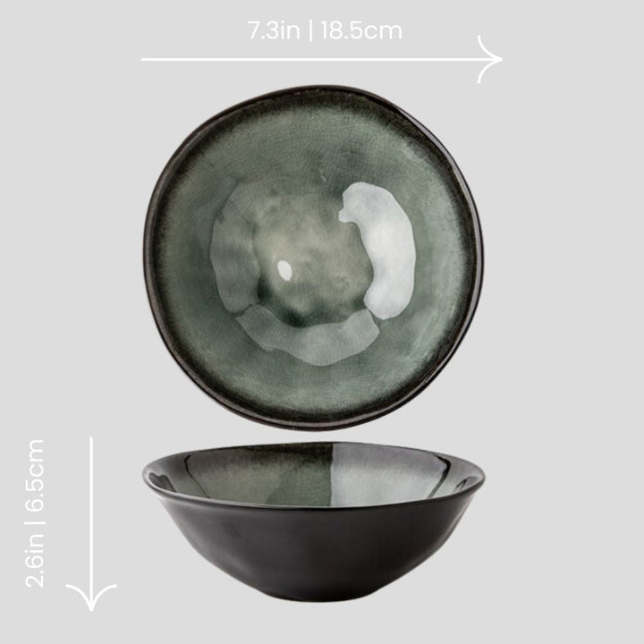 Handmade "Ice Crackle Glaze" bowl - dark green