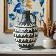 Handmade wide antique "Noir & Ivory Dreams" vase