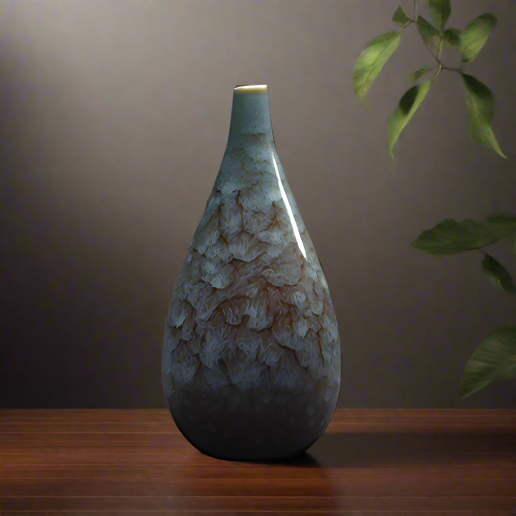 Small handmade kiln-fired "Emerald Earthstone" vase