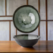 Handmade "Ice Crackle Glaze" bowl - dark green