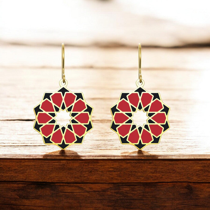 Geometric Gold Plated Dangling Earrings Siraj Red