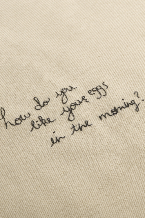 Hand Embroidered Fabric: Eggs in Morning?