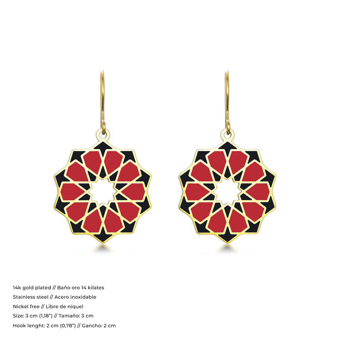 Geometric Gold Plated Dangling Earrings Siraj Red
