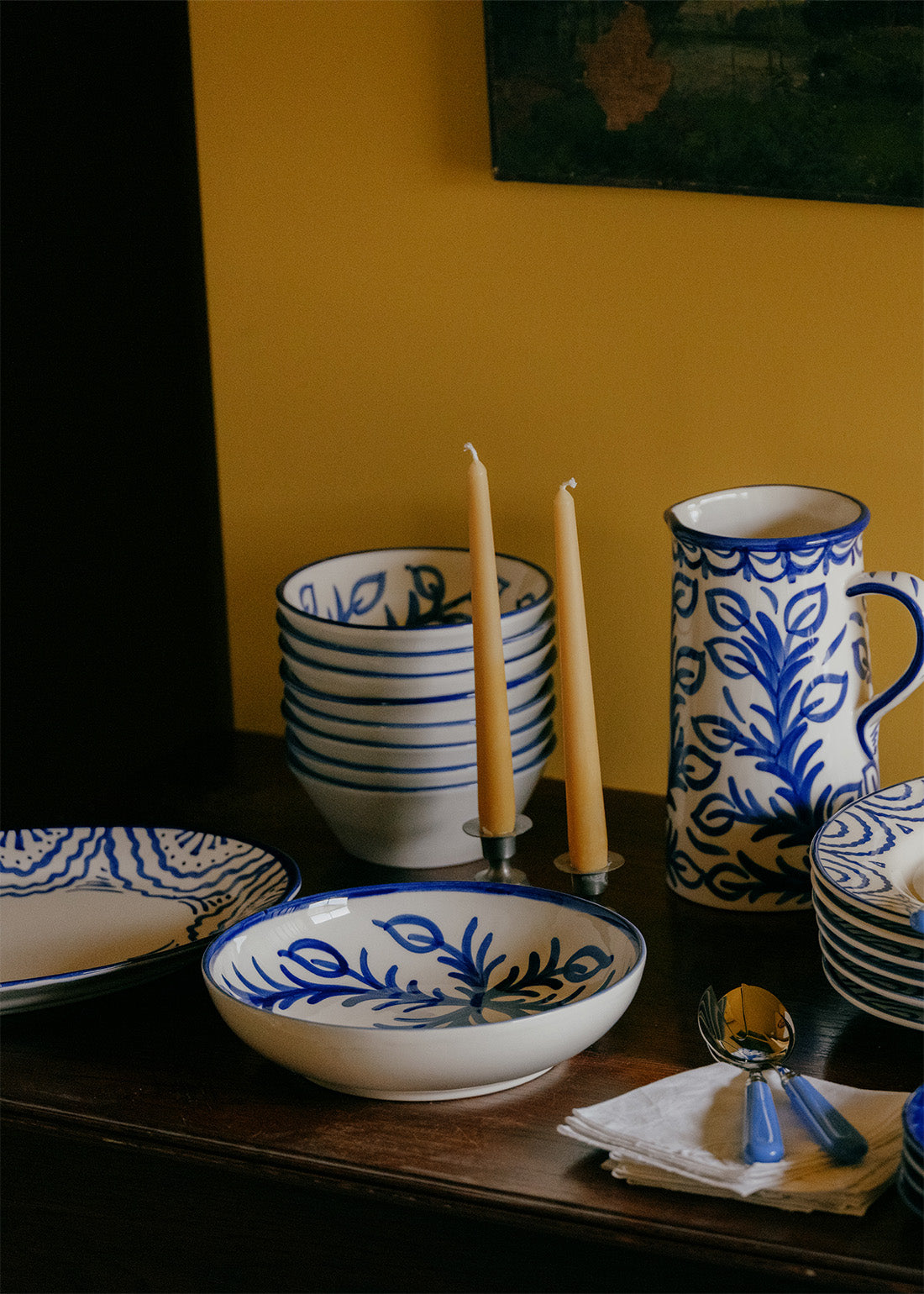 Blue Vina Ceramic Bowl, Hand-Painted