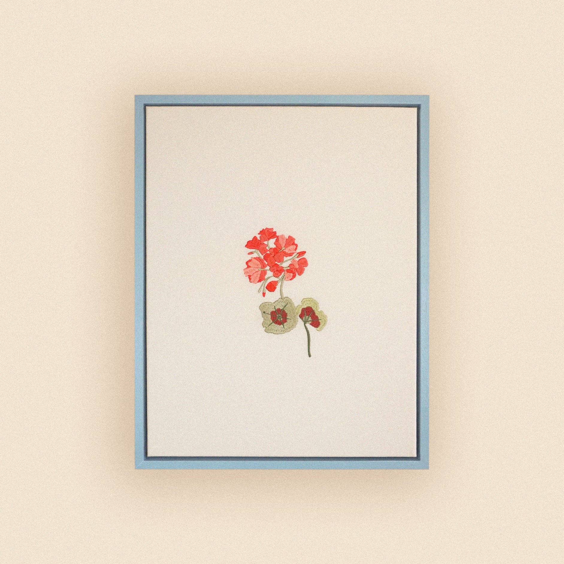 Geranium framed embroidered art canvas