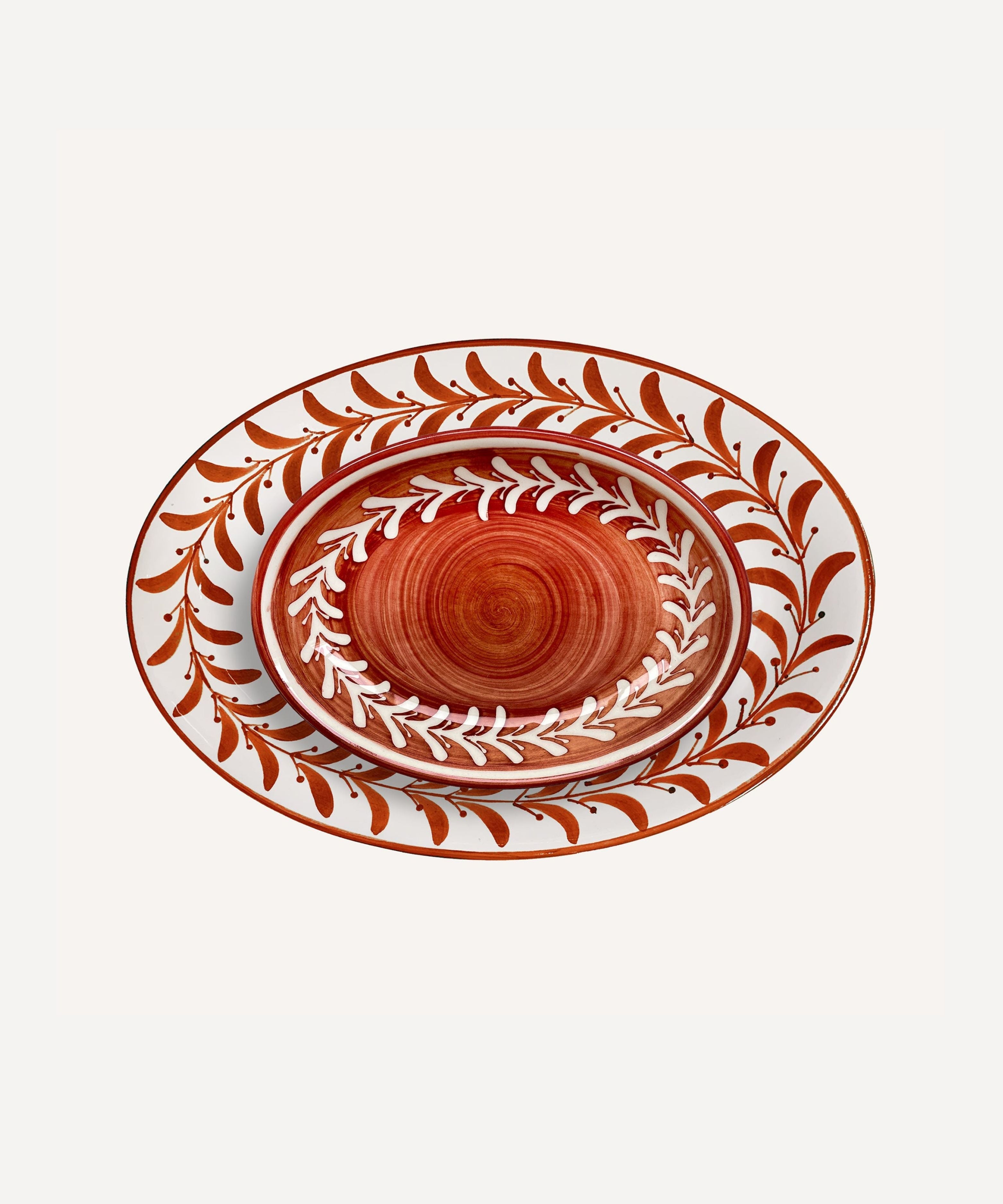 Helecho Serving Platter Set of 2 | Hand-Painted Ceramic, Rust Red