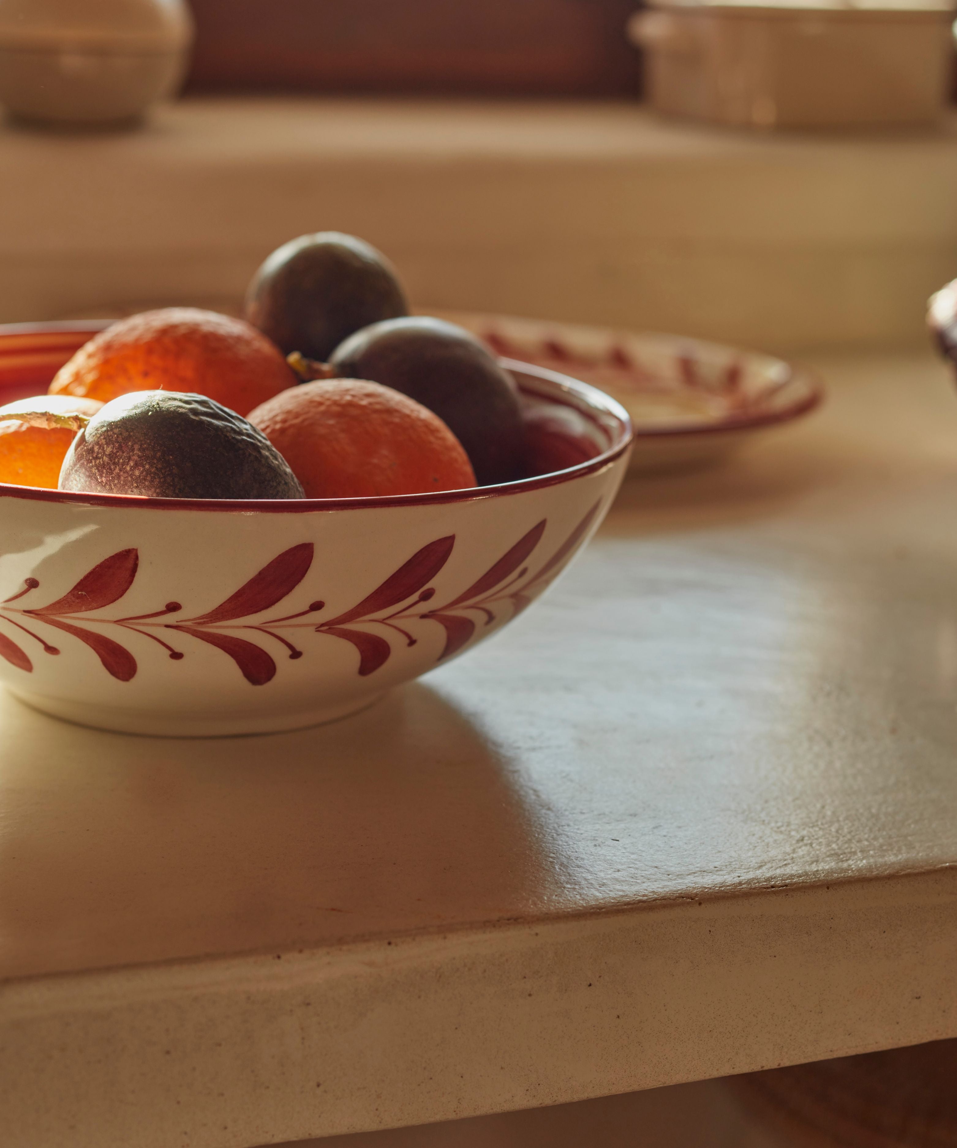 Helecho Salad Bowl | Hand-Painted Fern Wreath Ceramic, Rust Red