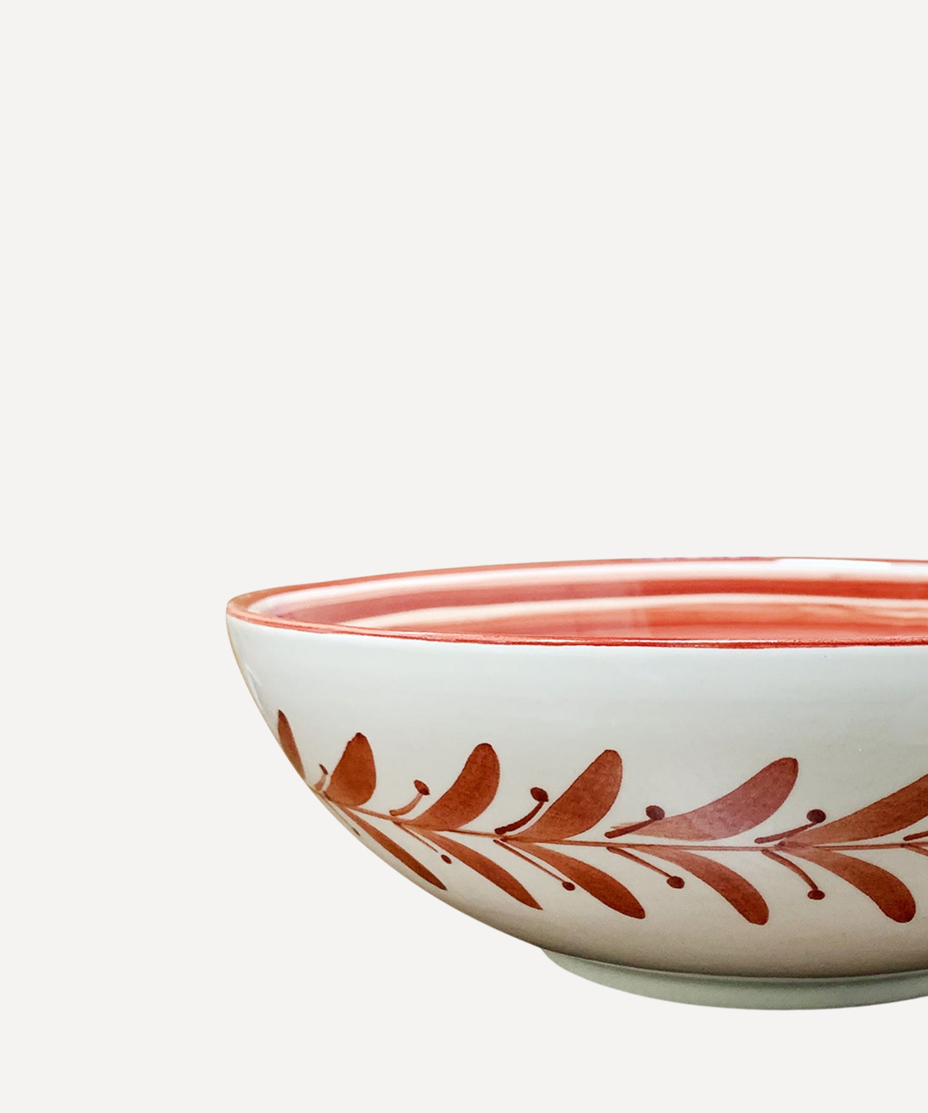 Helecho Salad Bowl | Hand-Painted Fern Wreath Ceramic, Rust Red