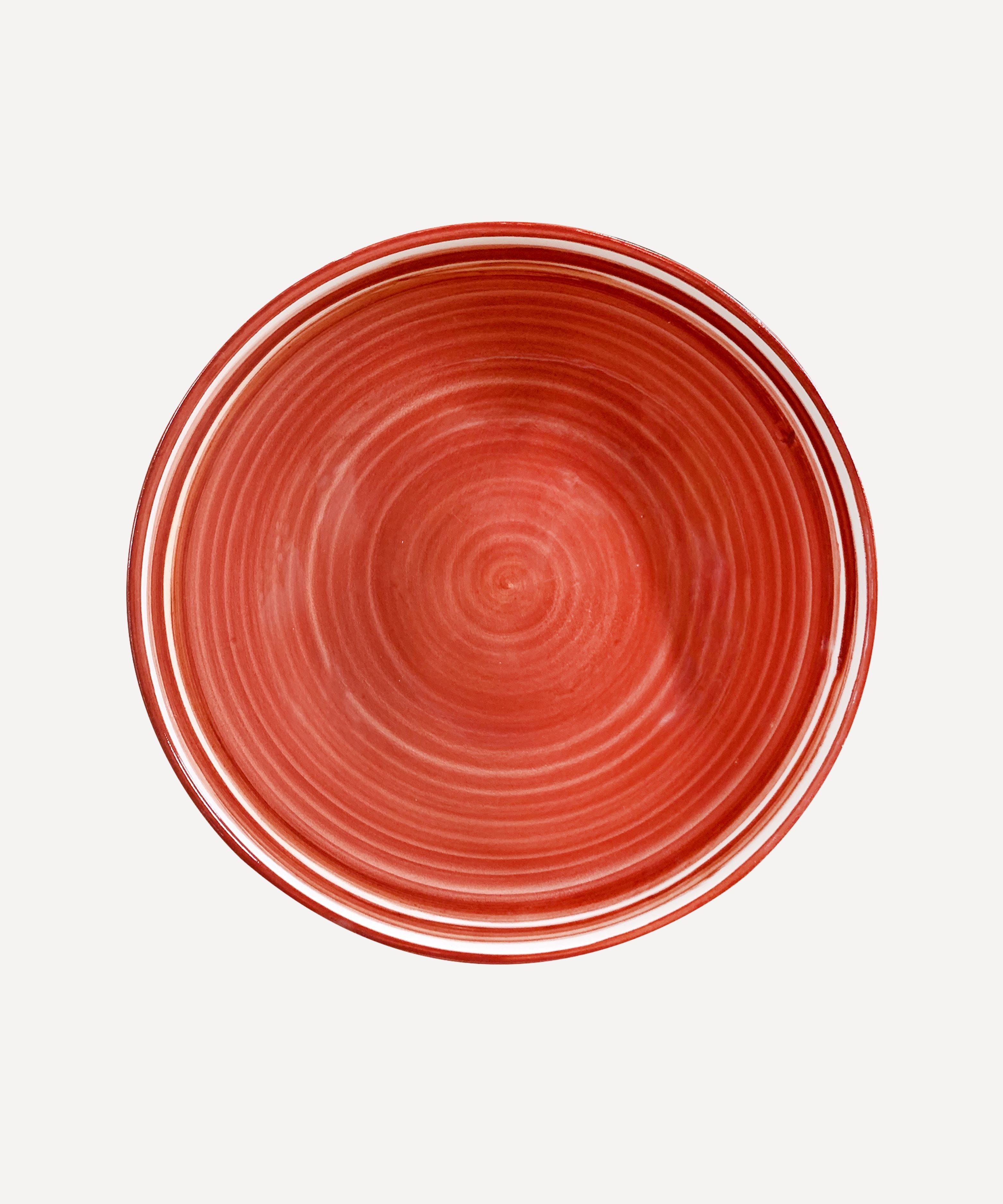 Helecho Salad Bowl | Hand-Painted Fern Wreath Ceramic, Rust Red