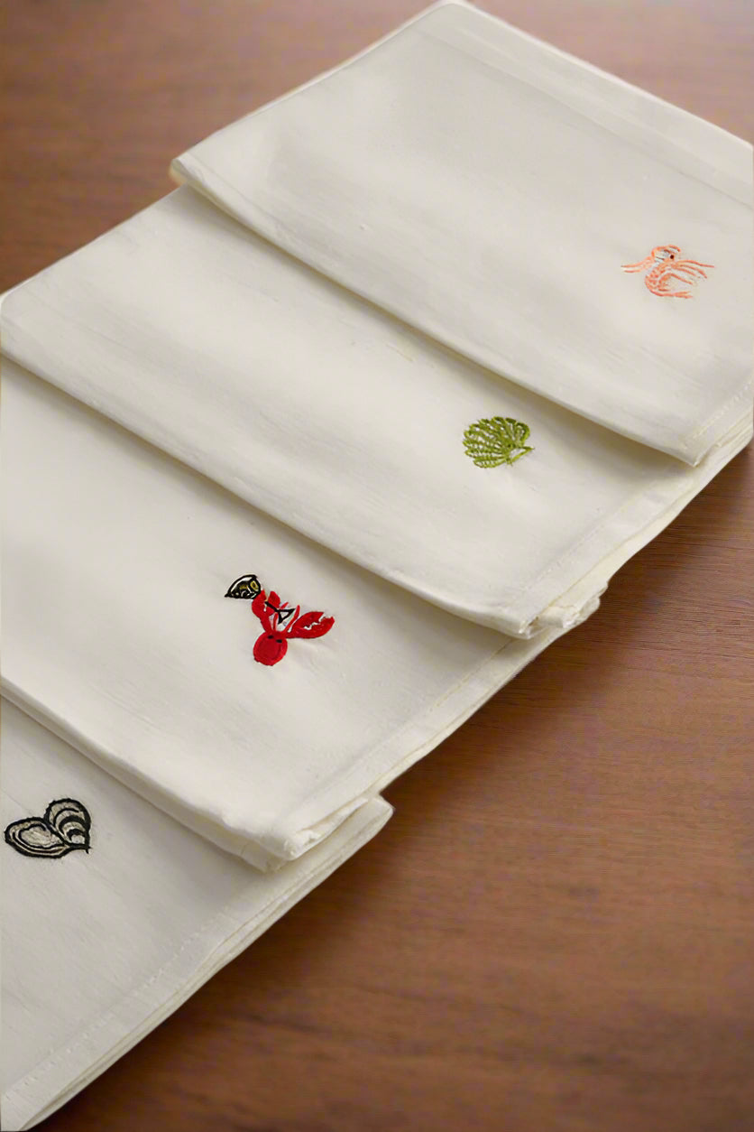 Hand Embroidered Coastal Girl Napkins