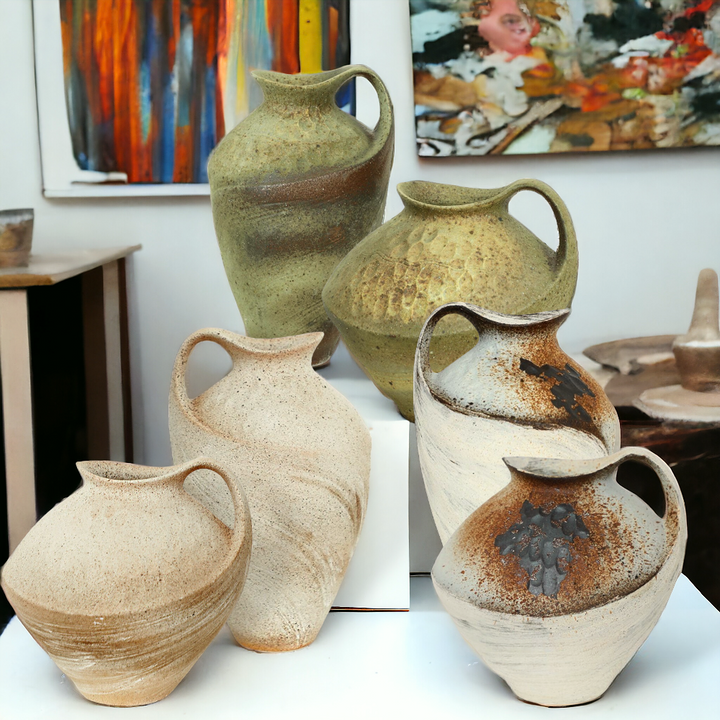 Wide handmade wabi-sabi style vase - beige