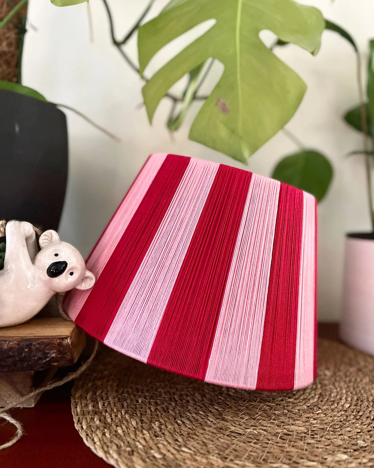 Cherry Kiss | Cherry Red and Dusty Pink Stripe String Lampshade