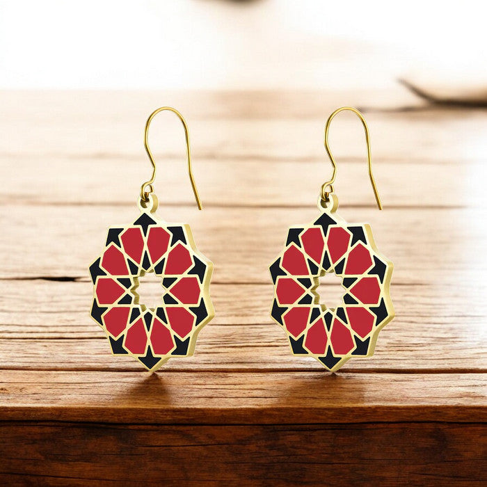 Geometric Gold Plated Dangling Earrings Siraj Red