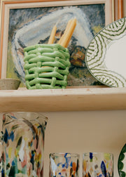 Small Apple Green Basketweave Planter