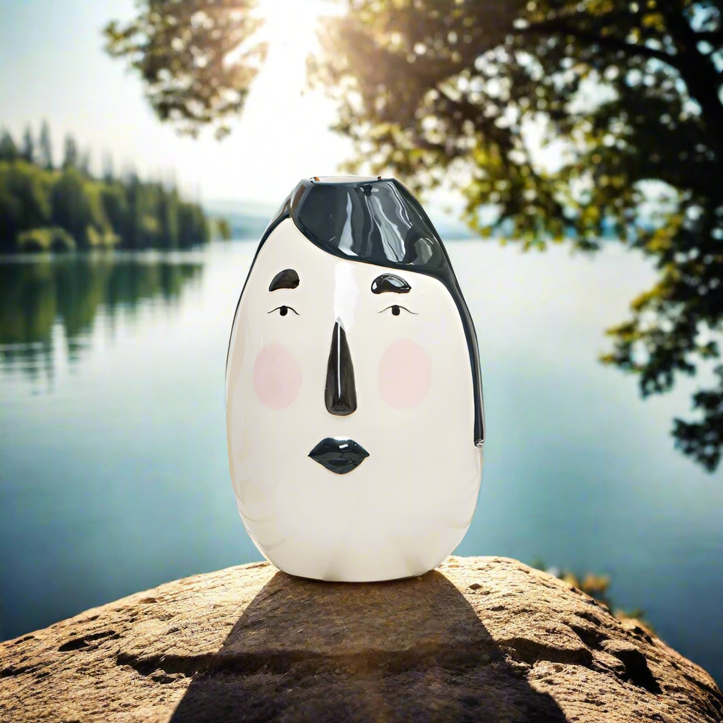 Modern artistic face motif vase - black hair